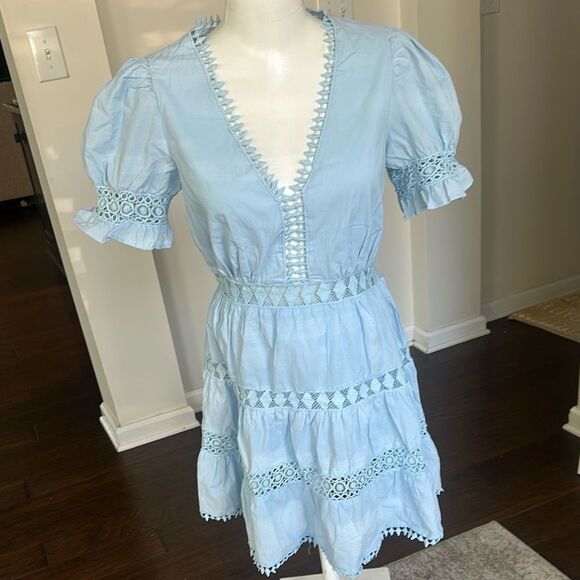 Mable Poplin Lace Trim Mini Dress M - Picture 2 of 9